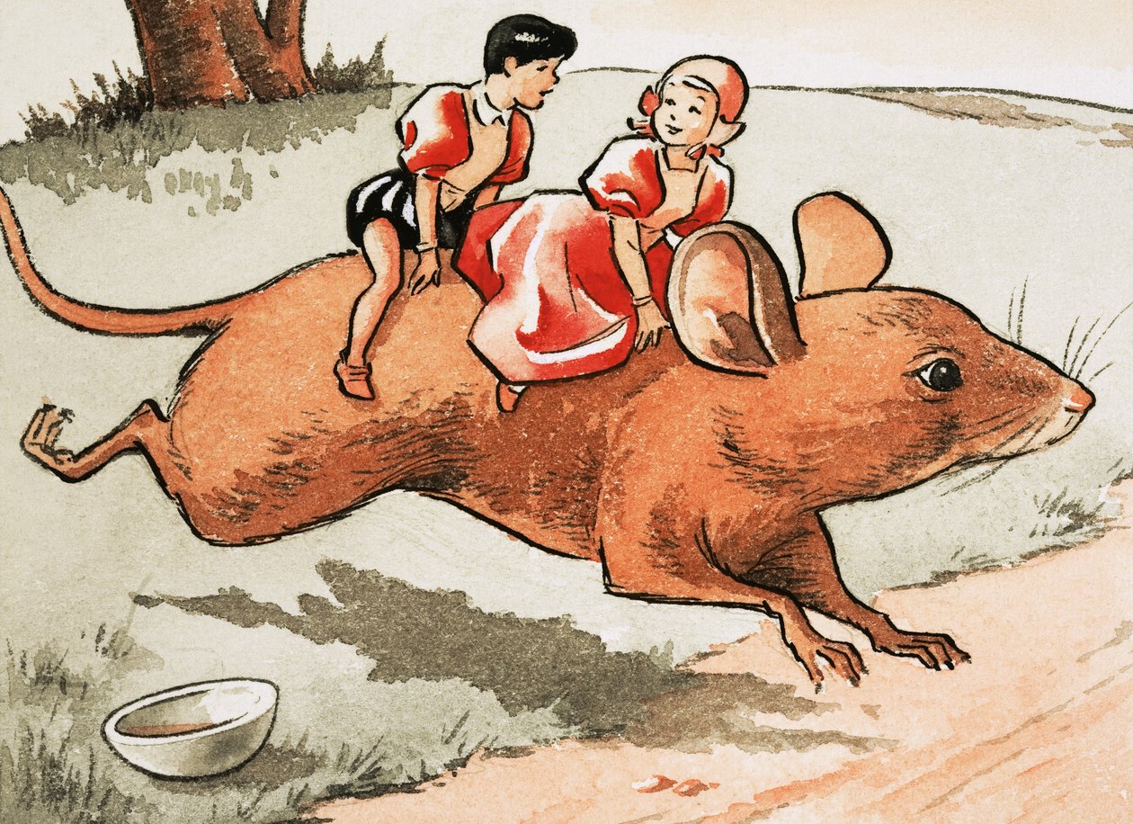 Niños a lomos de un ratón de English School