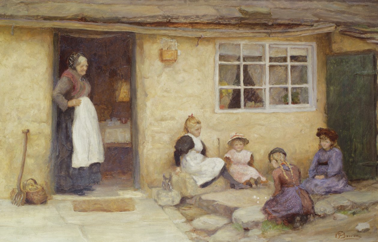 Niños Jugando a los Dados junto a una Cabaña de English School