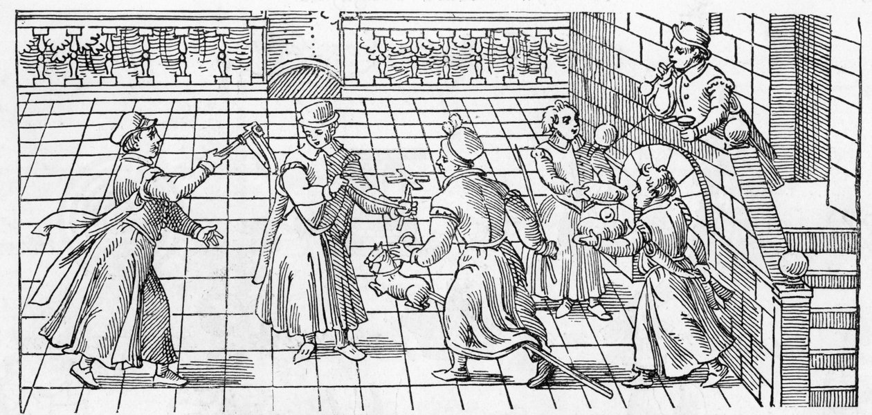 Juegos infantiles: el sonajero, el molino, el caballito de madera y el soplado de burbujas de English School