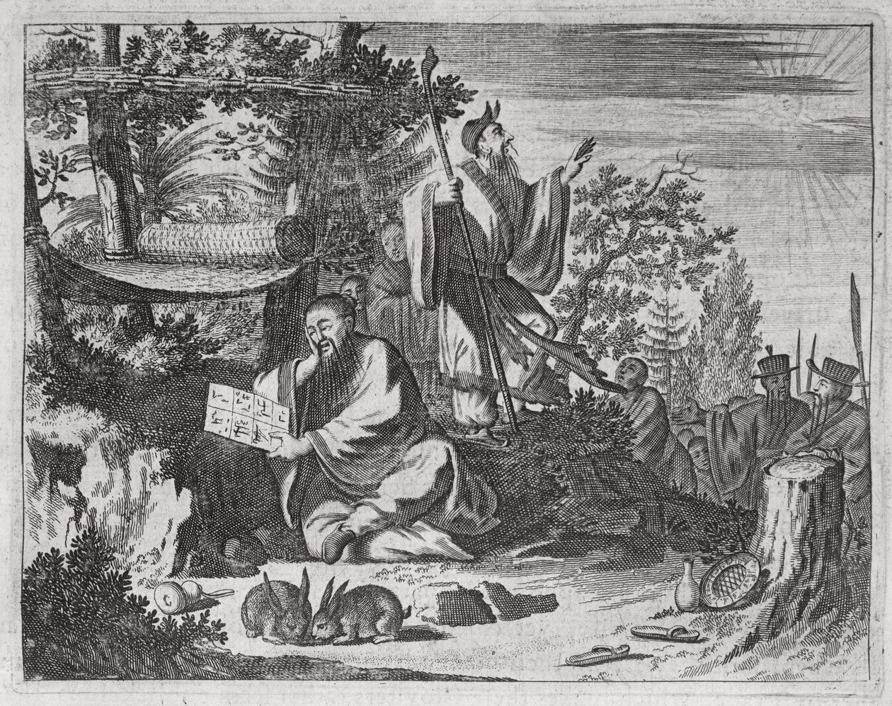 Hombres santos chinos, ilustración de una descripción de embajadas a China, 1690 de English School