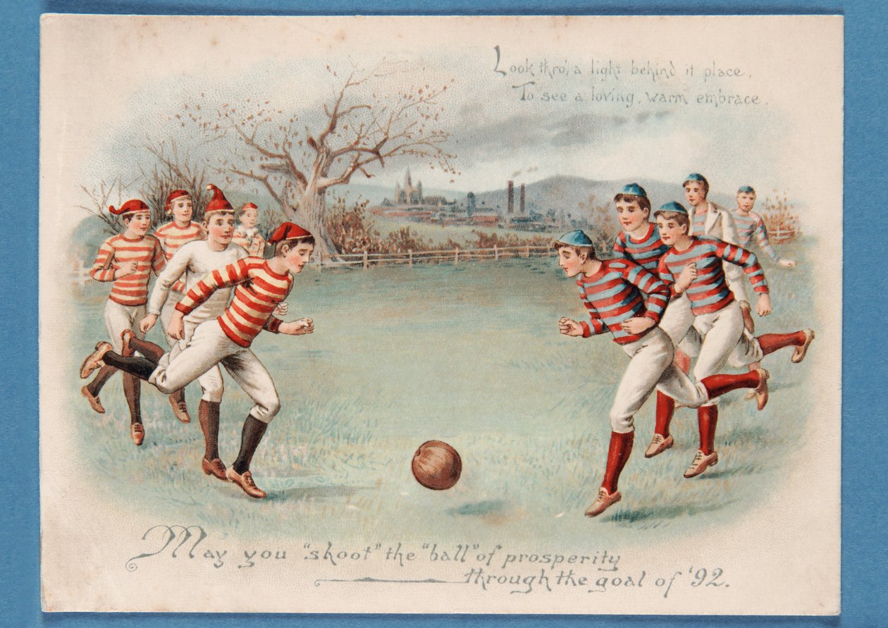 Postal navideña de un partido de fútbol, 1892 de English School