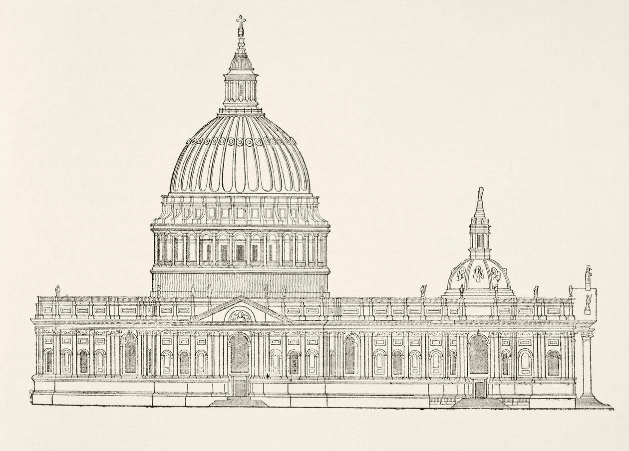 Primer diseño de Christopher Wren para la nueva Catedral de San Pablo después del Gran Incendio de Londres, de The National and Domestic History of England por William Hickman Smith Aubrey (1858-1916) publicado en Londres de English School