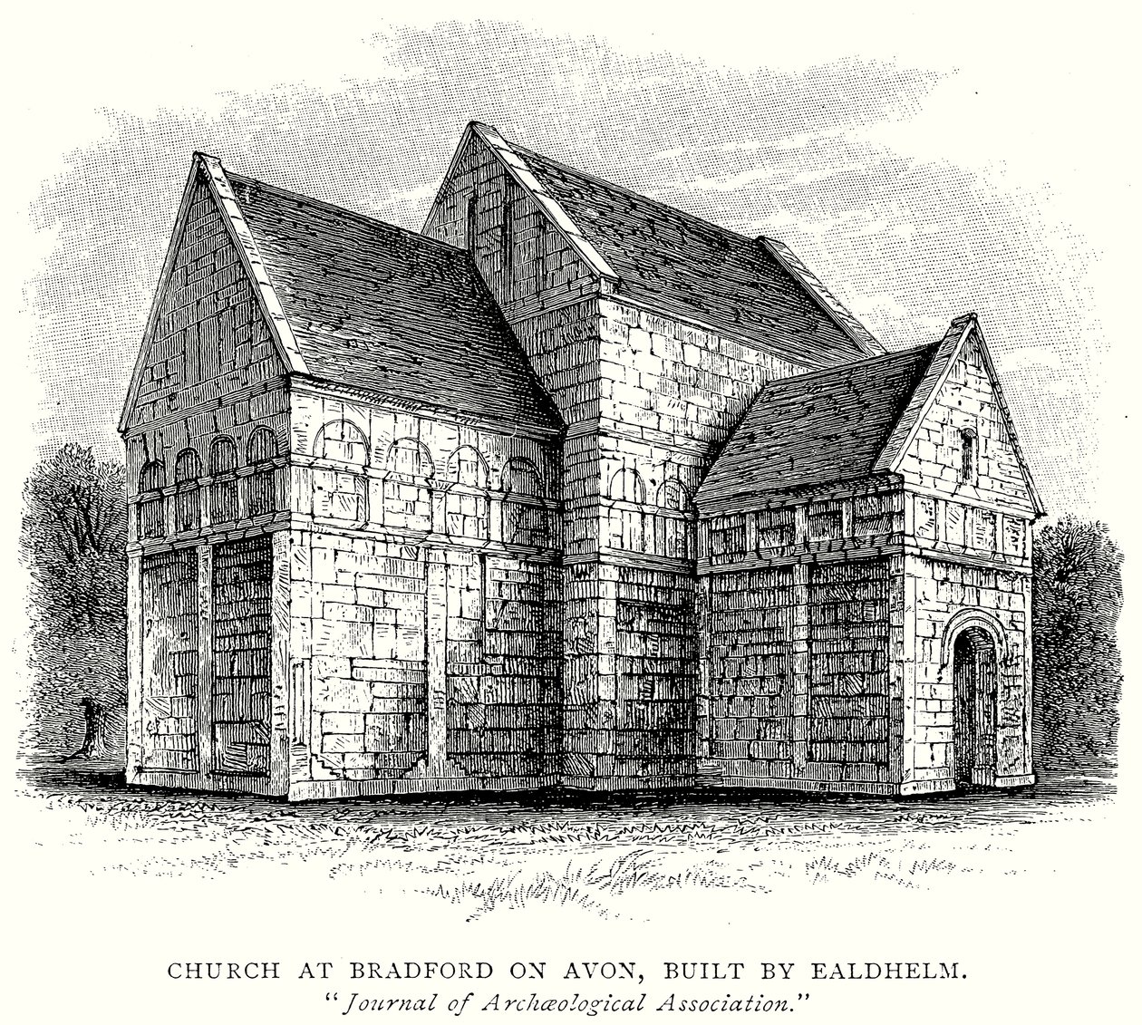 Iglesia de Bradford on Avon, construida por Ealdhelm (grabado) de English School