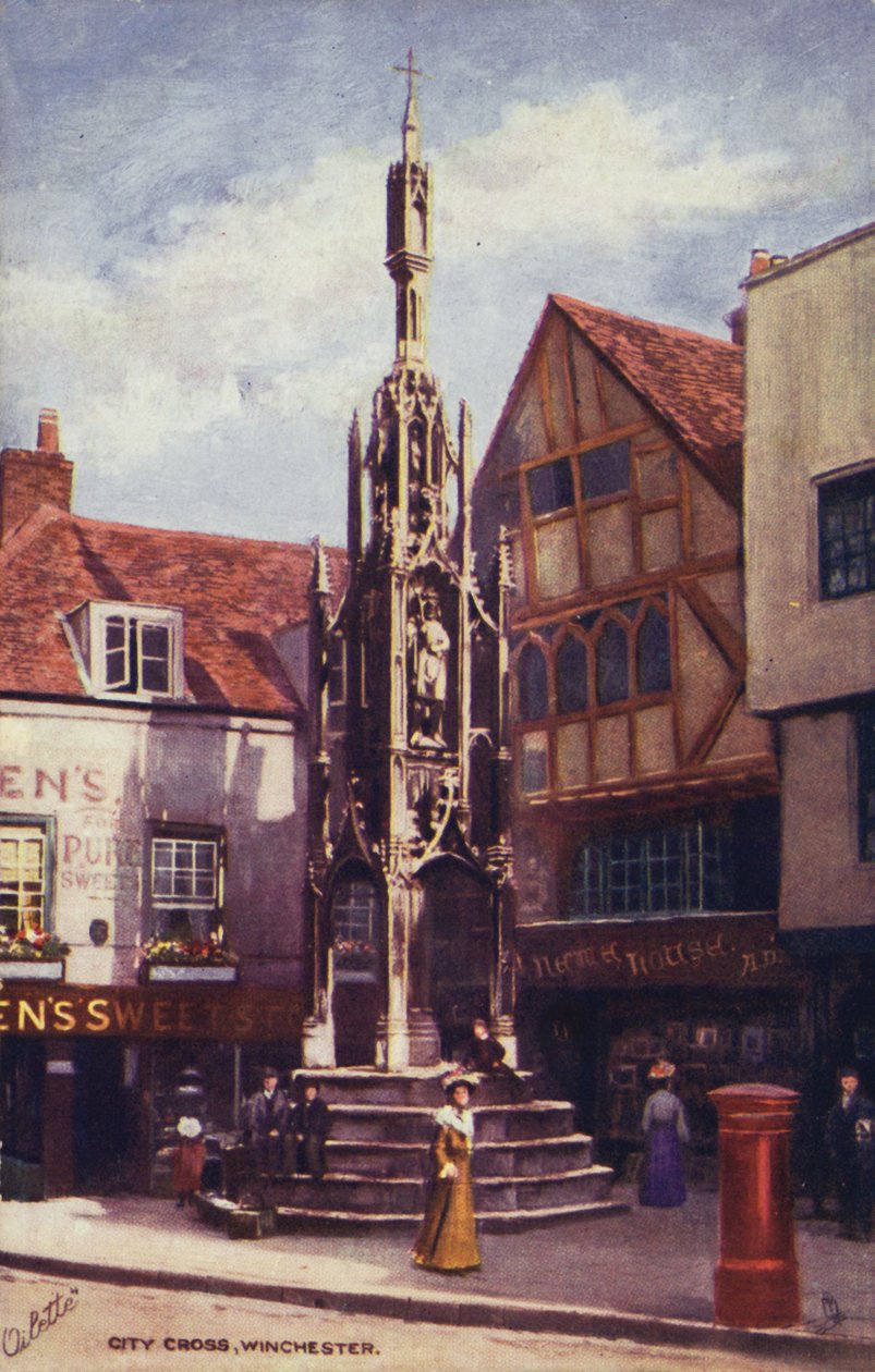 City Cross, Winchester (litografía en color) de English School