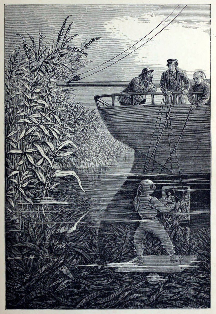 Despejando el tornillo, de Bajo las olas, o Buceando en aguas profundas, pub. 1887 de English School