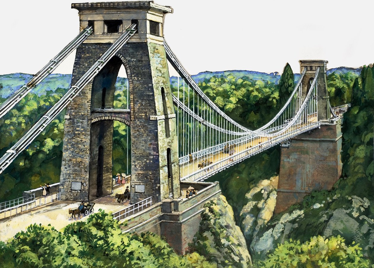 Puente colgante de Clifton (gouache sobre papel) de English School