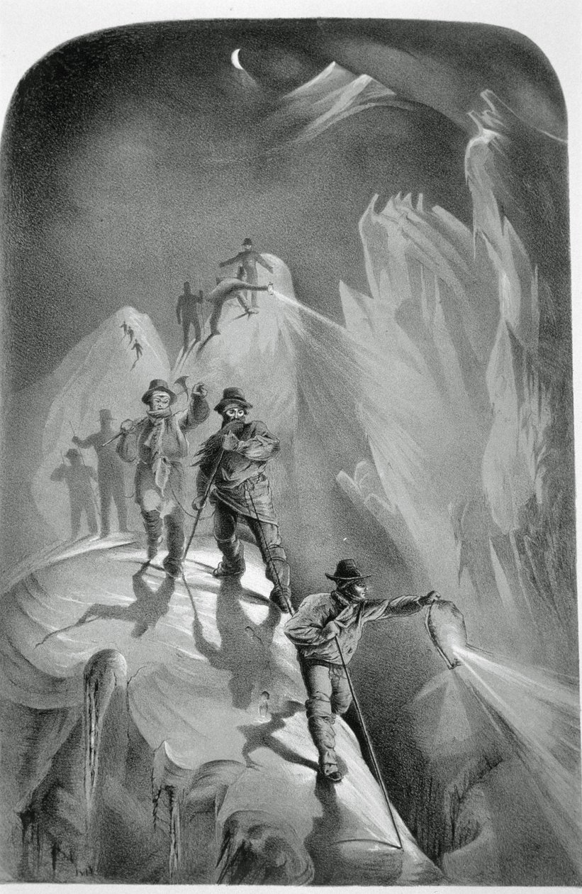 Escalada nocturna, de Ten Scenes in the Last Ascent of Mont Blanc Including Five Views from the Summit, por J.D.H. Browne, publicada en 1853 de English School