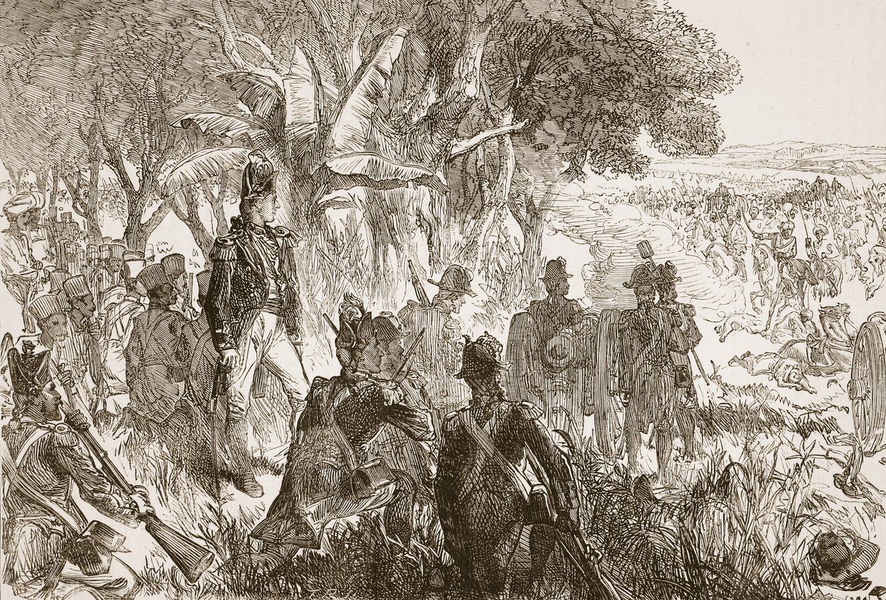 Clive en Plassey, ilustración de Cassells Illustrated History of India de James Grant, pub. 1879 de English School