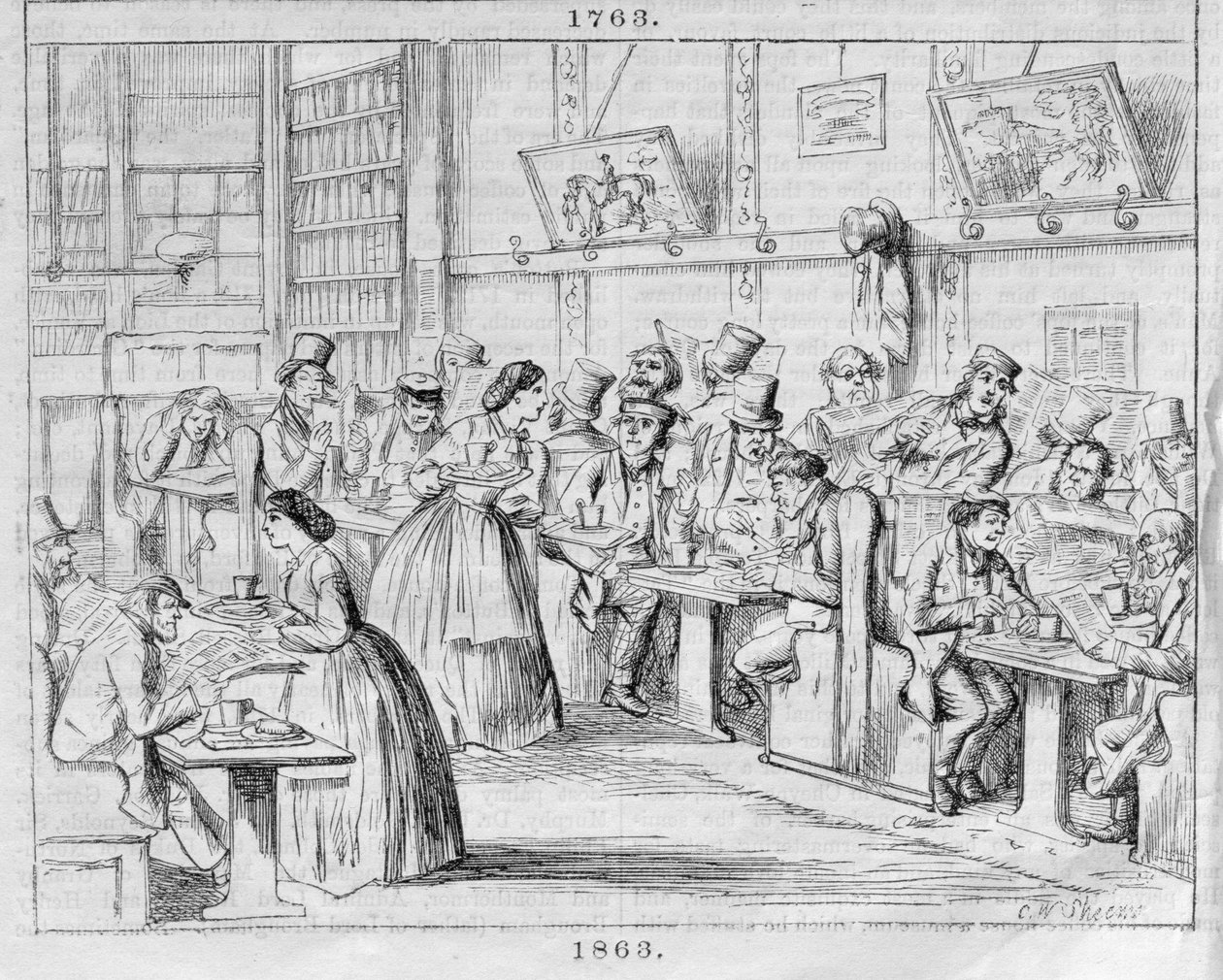 Sala de café en 1863, de London Coffee-Houses Past and Present de English School