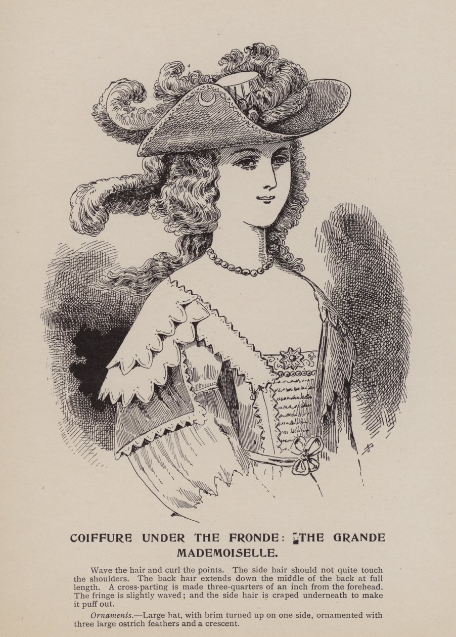 Coiffure bajo la Fronda, la Grande Mademoiselle (grabado) de English School