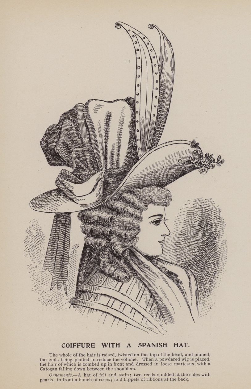 Coiffure con sombrero español (grabado) de English School