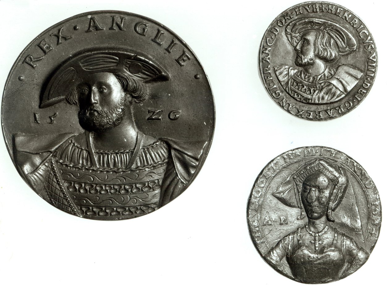 Monedas que representan a Enrique VIII y Ana Bolena (oro) de English School