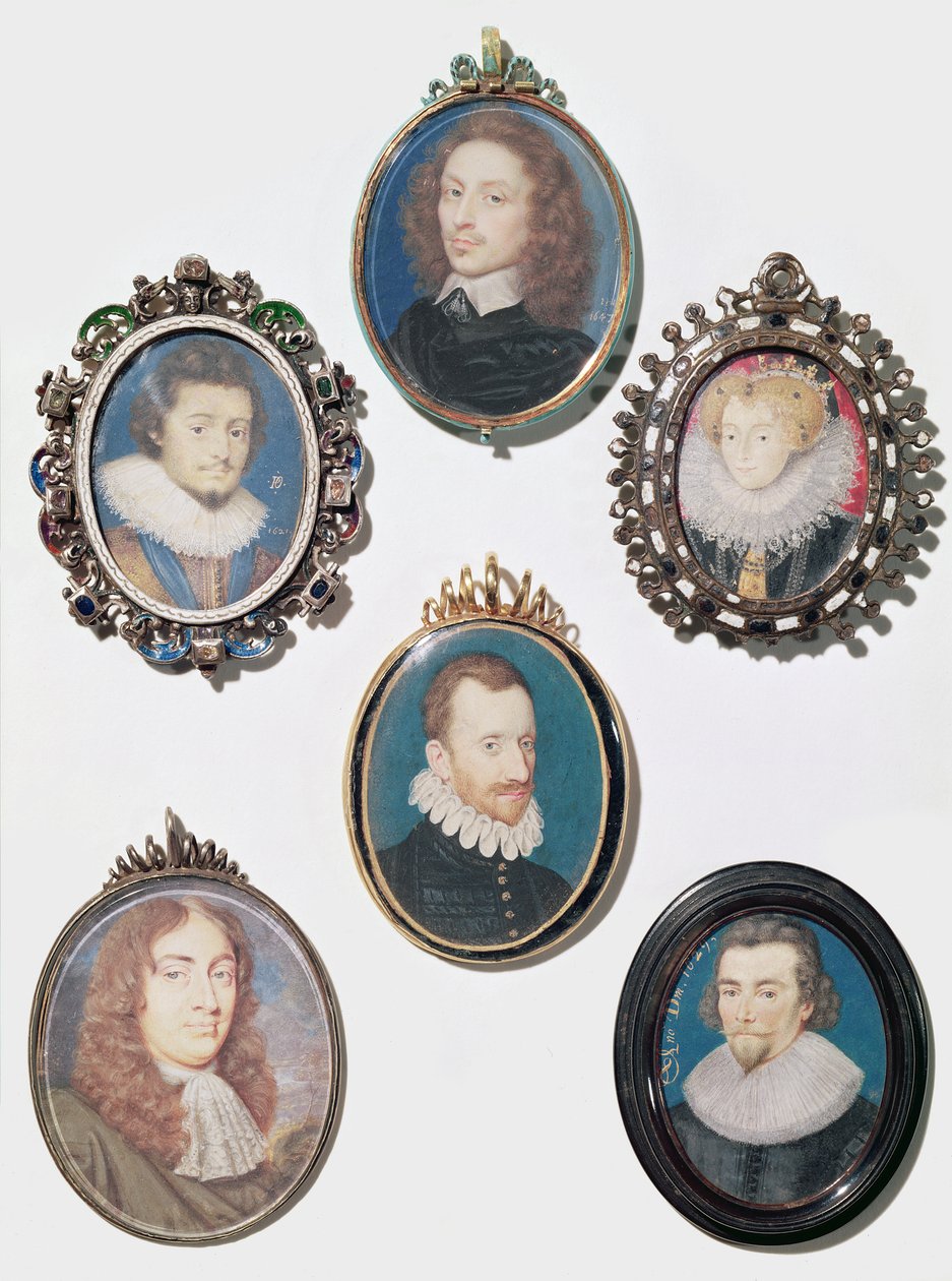 Colección de miniaturas, de izquierda a derecha, fila superior: Federico V (1596-1632) Elector Palatino, Rey de Bohemia de English School