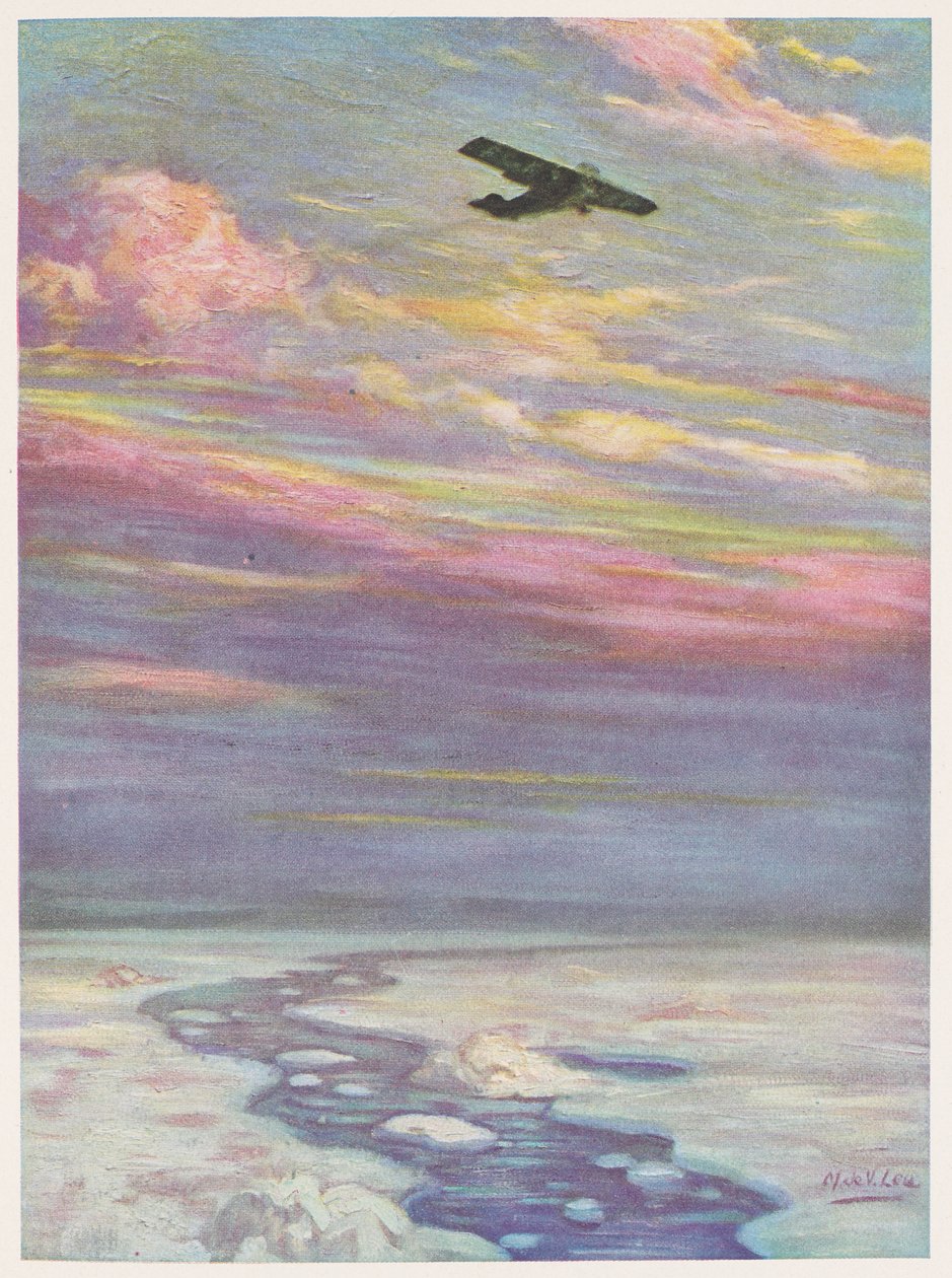 El comandante Richard E. Byrd sobrevolando el Polo Norte en su monoplano de English School