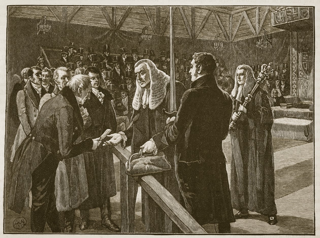 Conferencia entre las Cámaras del Parlamento, 1835, ilustración de Cassells Illustrated History of England de English School