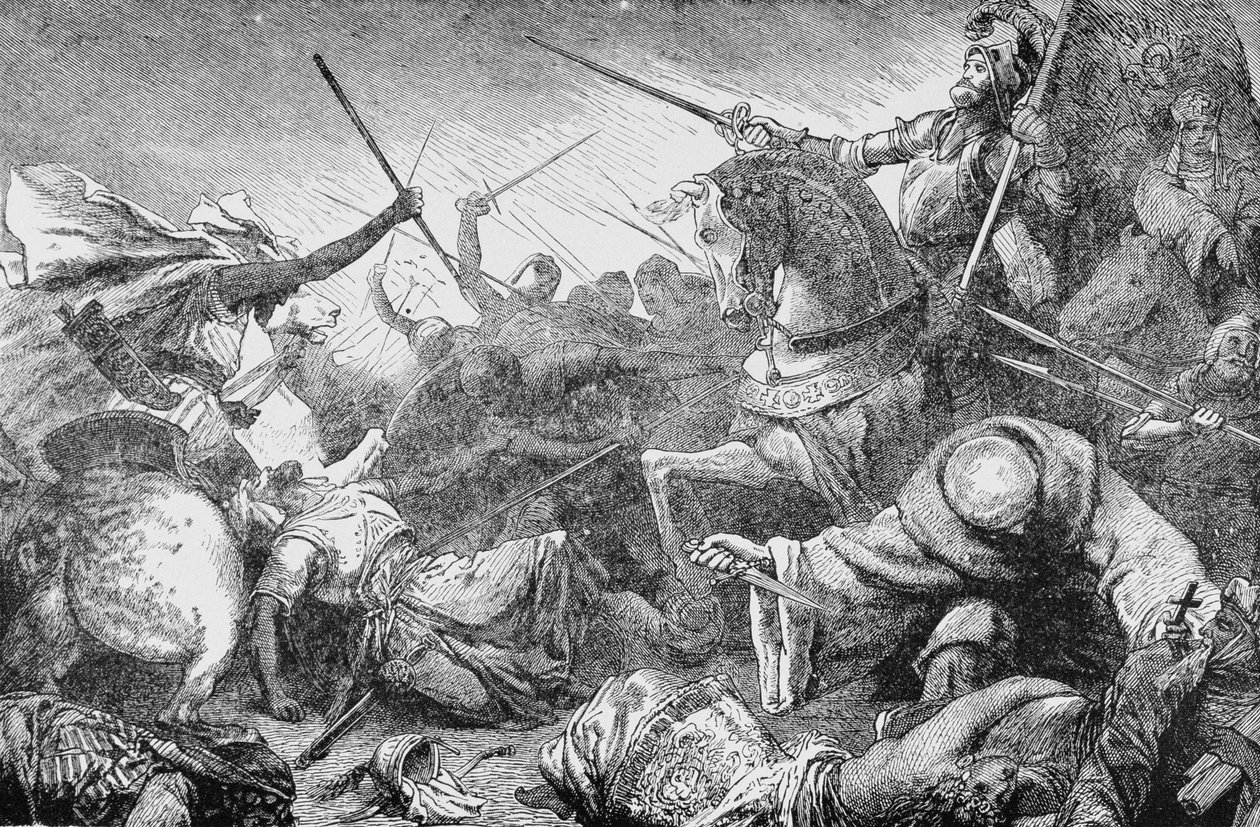 Conflicto con los sarracenos, de La historia de Francia, por Emile de Bonnechose, publicado por Ward, Lock and Co, Londres de English School