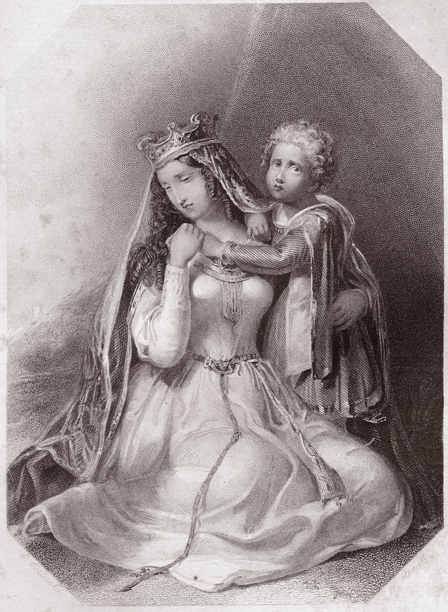 Constanza de Bretaña, viuda de Geoffroy Plantagenet (La vida y muerte del rey Juan) Lady Constance viuda de Geoffrey II, duque de Bretaña (La vida y muerte del rey Juan) en - “Galería de Mujeres de Shakespeare, colección de cuarenta y cinco retratos serios de English School