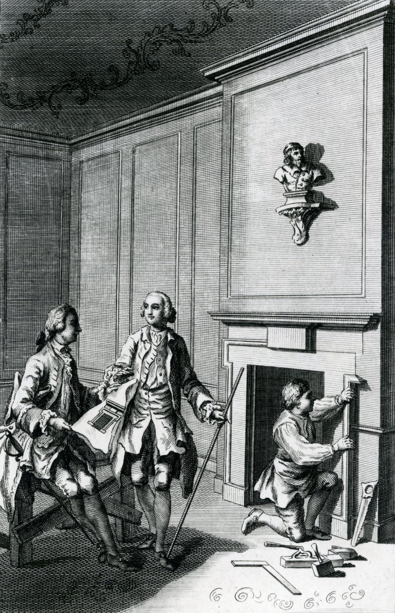 Construcción de una Chimenea (grabado) de English School
