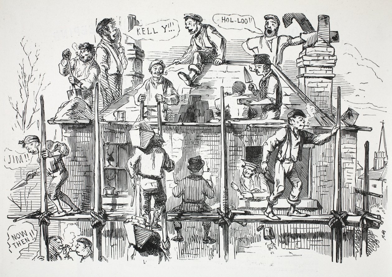Trabajadores de la construcción, ilustración de Punch de English School