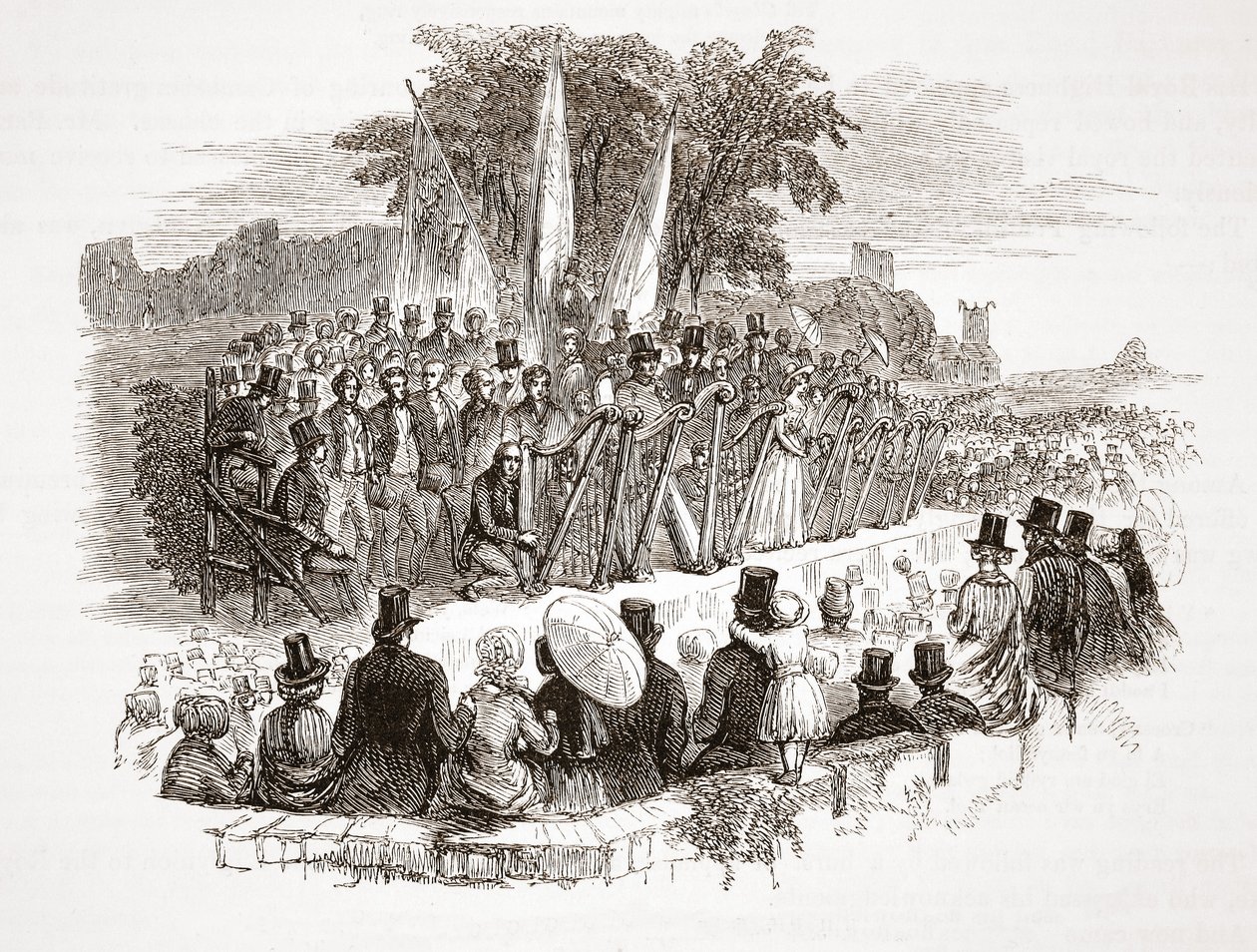 Concurso por el arpa de oro en el Eisteddfod Real de Denbigh, ante S.A.R. el duque de Sussex en 1828 de English School