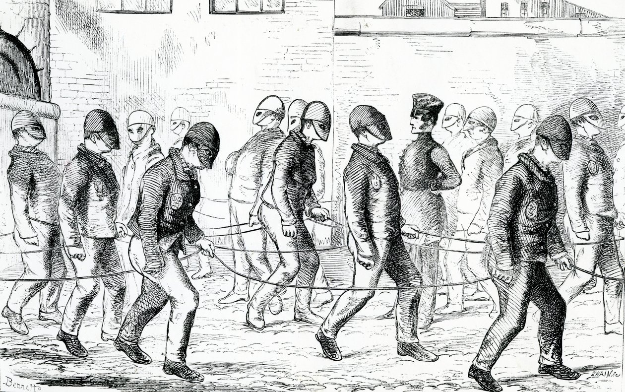 Convictos ejercitándose en la prisión de Pentonville, de 