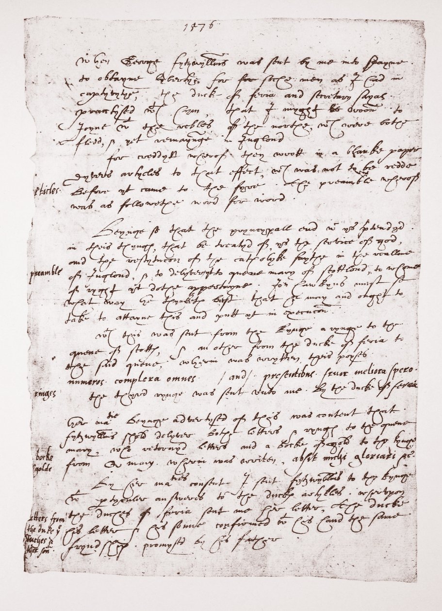 Copia de un memo holográfico de John Hawkins sobre sus tratos con España, 1576 de English School