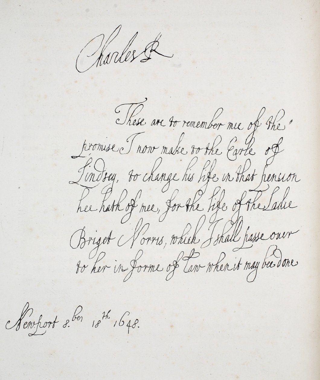 Copia de una carta escrita por Carlos II, 1648 de English School