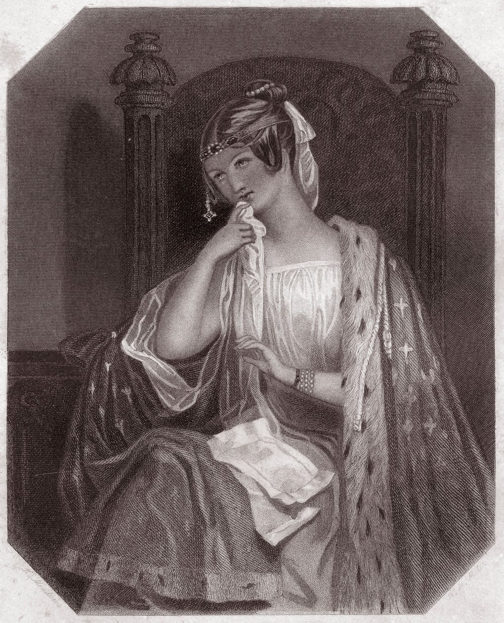 Cordelia (Rey Lear) - en - “Galería de Mujeres de Shakespeare, colección de cuarenta y cinco retratos serios por artistas londinenses tempranos, enriquecidos con notas críticas y literarias” circa 1838 de English School