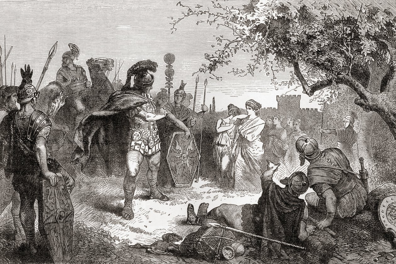 Coriolano regresa como enemigo a Roma tras su exilio, de la Historia Ilustrada del Mundo de Ward y Lock, pub. c.1882 de English School