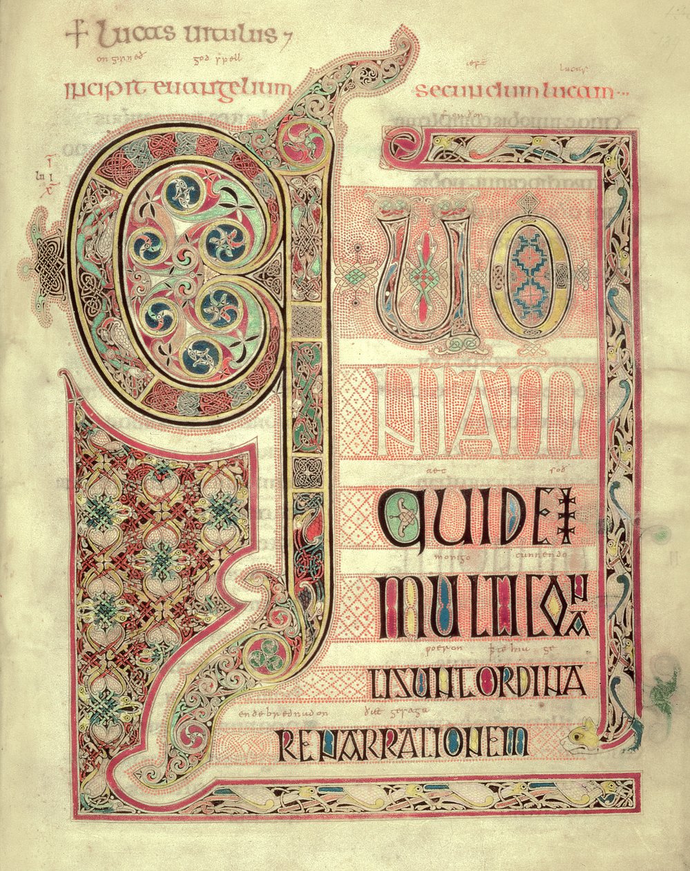 Cott Nero DIV f.139 Página Incipit del Evangelio de San Lucas, de los Evangelios de Lindisfarne, 710-721 (vitela) de English School