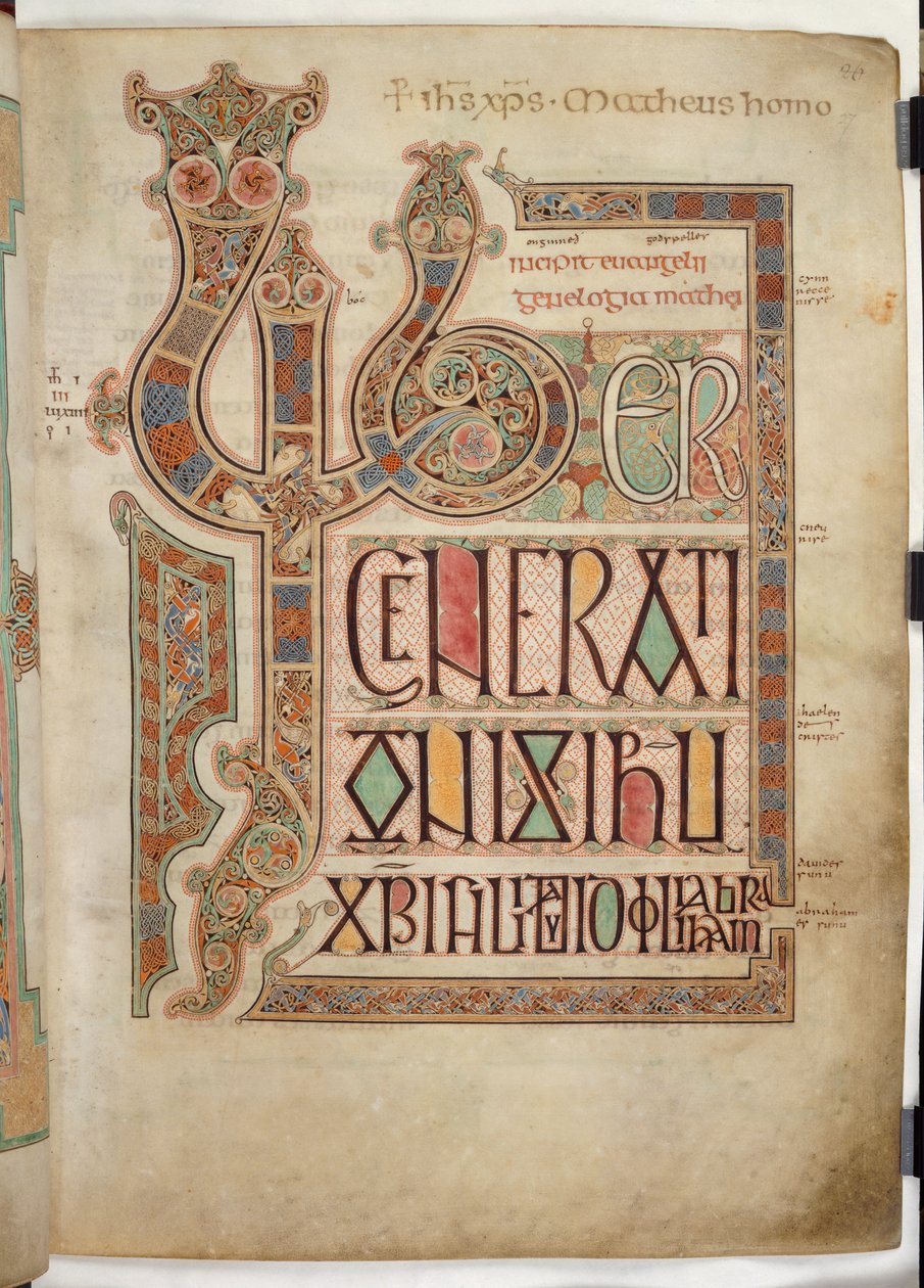 Cott Nero D IV f.27 Página Incipit del Evangelio de San Mateo con letras decoradas 