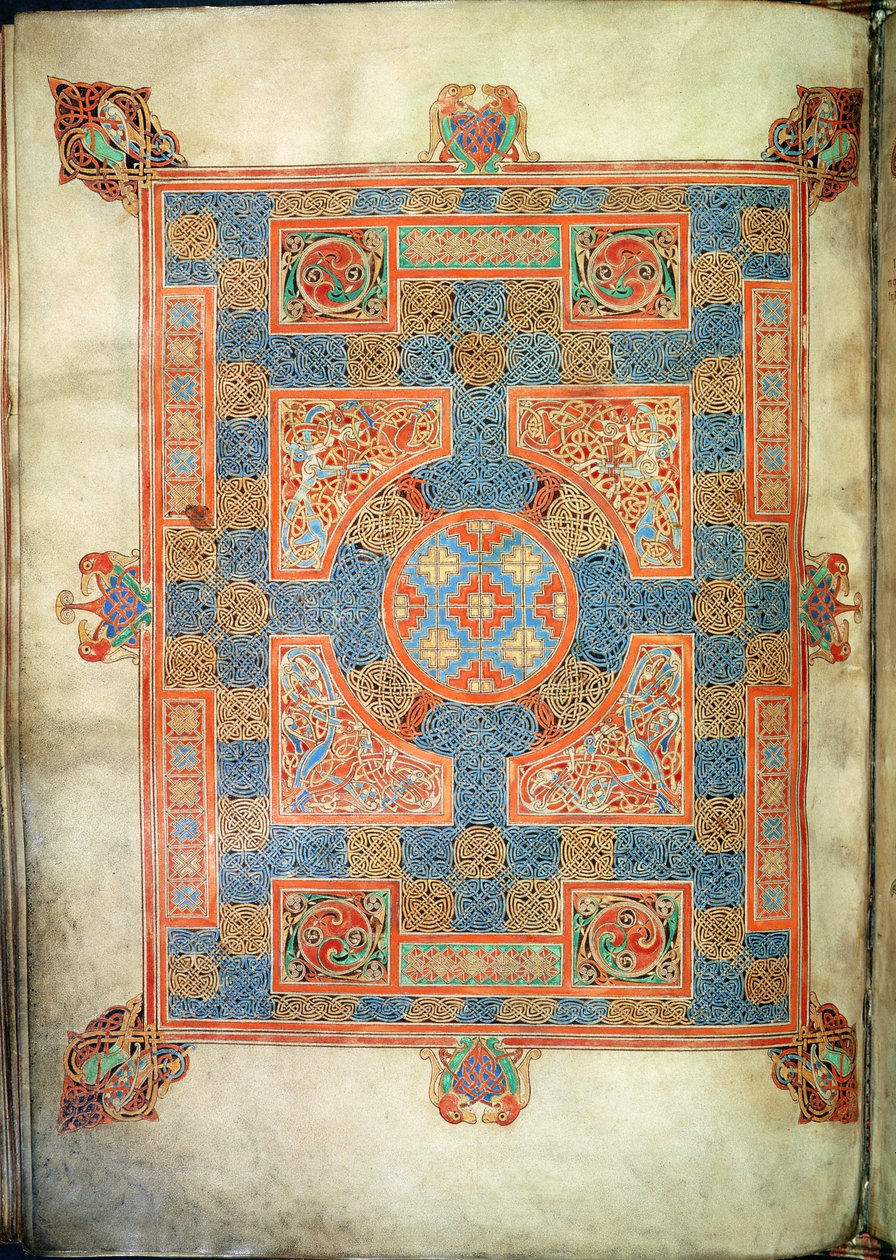Cott Nero D. IV, f.94v Página de alfombra que abre el Evangelio de San Marcos, de los Evangelios de Lindifarne, 710-721 (vitela) de English School