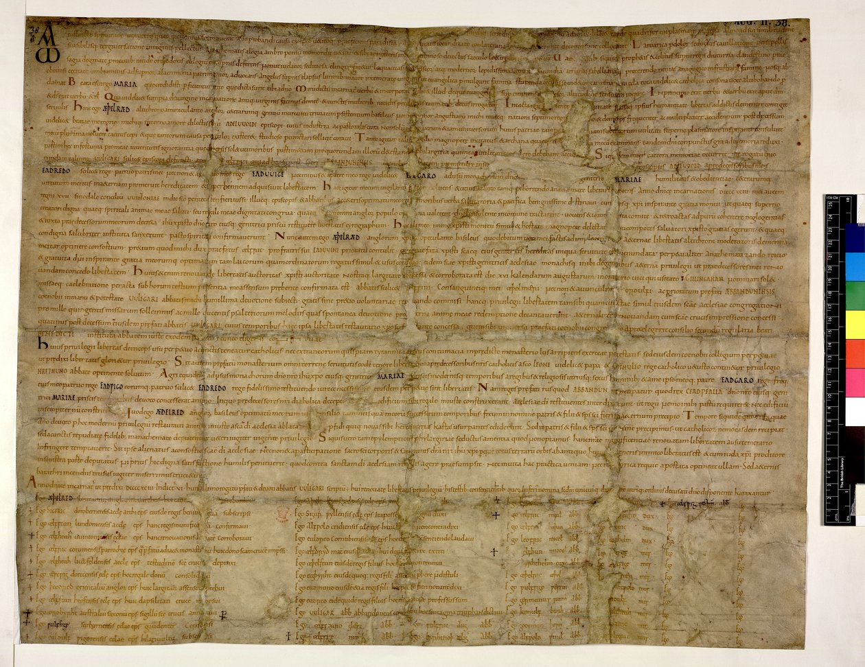 Algodón Augusto ii. 38 f.1 Restitución de la libertad a Abingdon, 993 (tinta sobre vitela) de English School