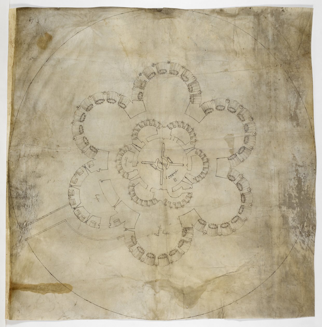 Algodón MS. Augustus I.i.67 Ground Plan of Deal Castle (tinta en pergamino) de English School