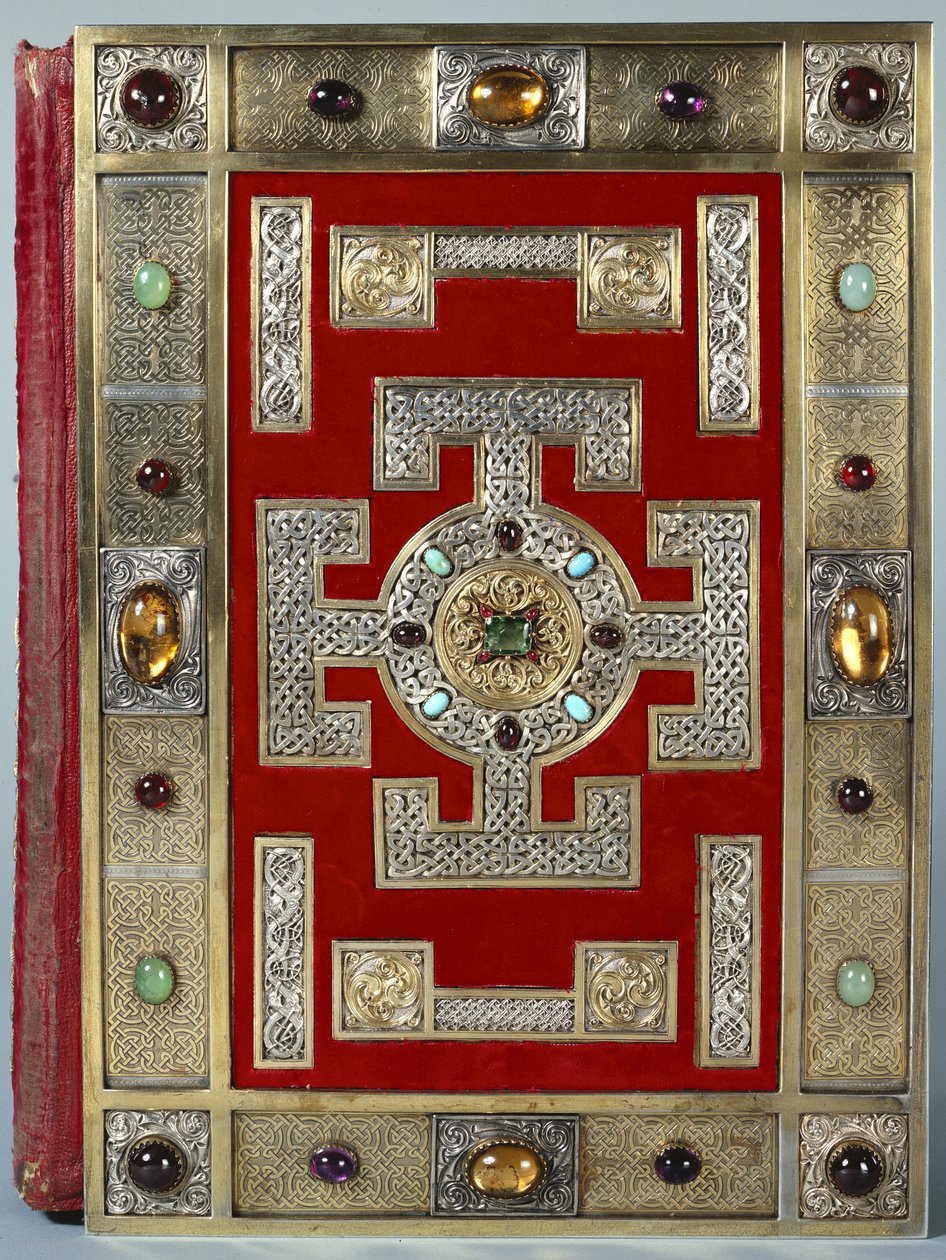 Algodón Nero D.IV Encuadernación de los Evangelios de Lindisfarne, reencuadernado en 1853 (cuero con oro y piedras semipreciosas) de English School