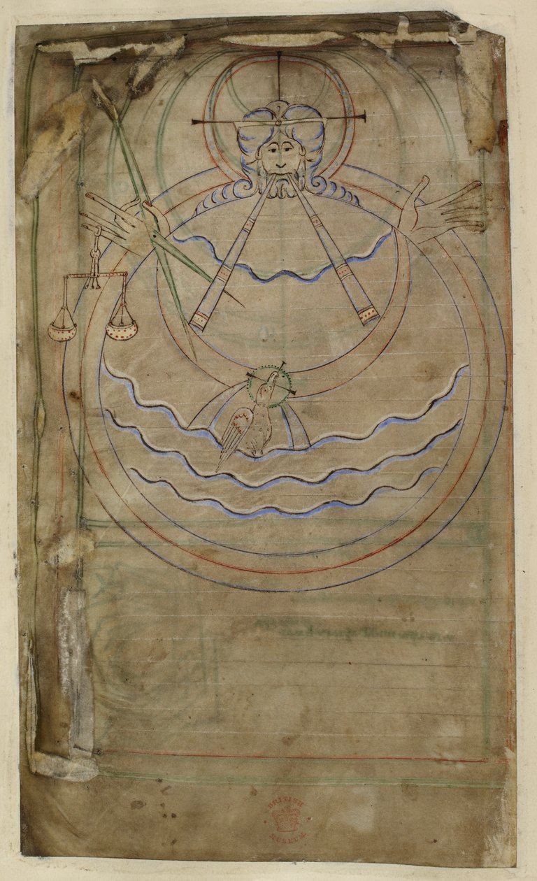 Cotton ms tiberius c vi f007v Representación esquemática de la Creación, ilustración de 