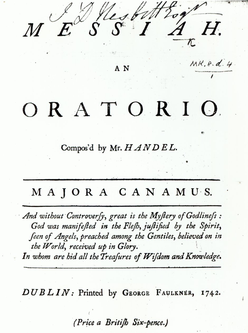 Portada de la partitura del Mesías de Handel, publicada en 1742 de English School