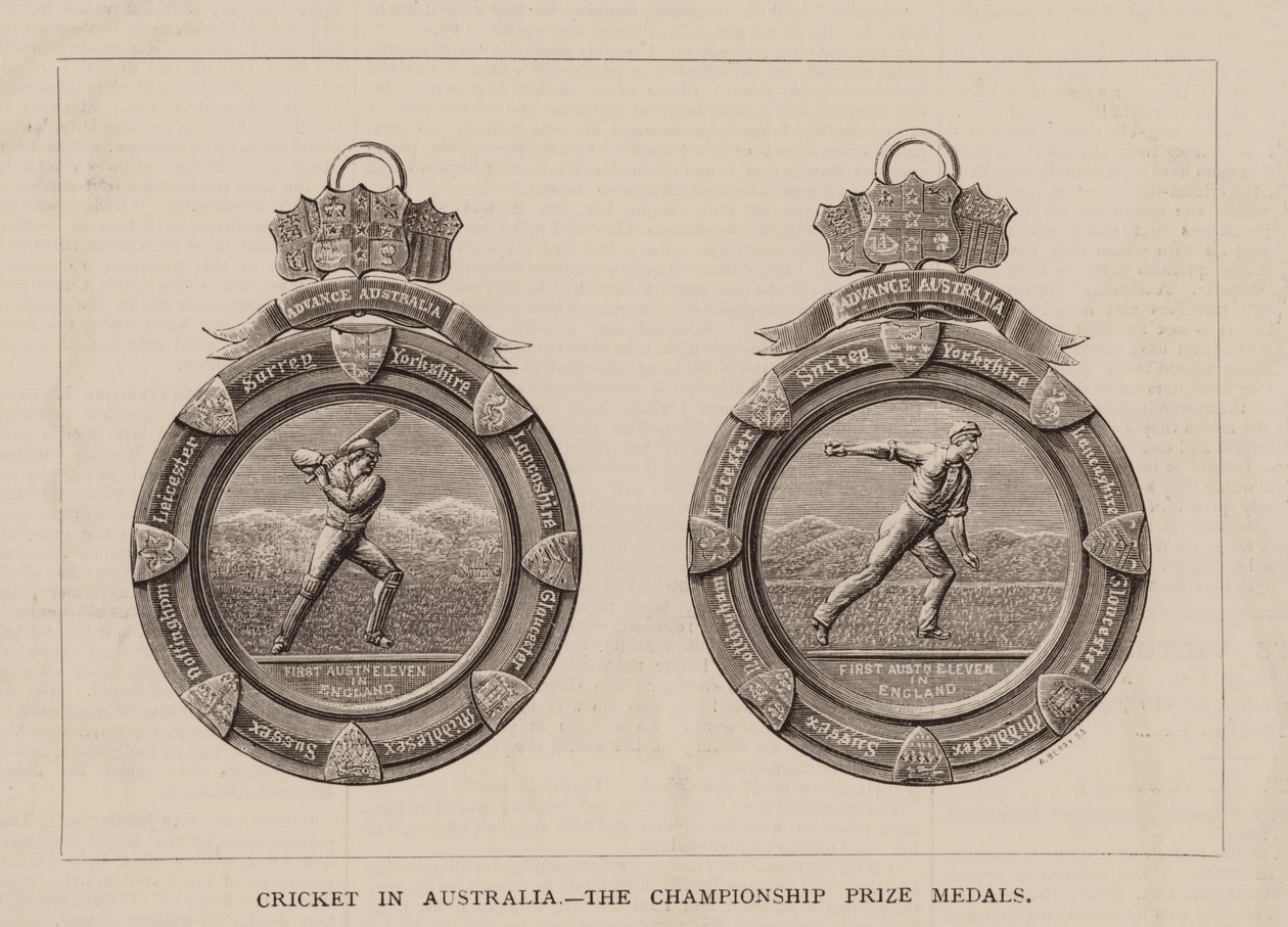 Cricket in Australia, The Championship Prize Medals (grabado) de English School
