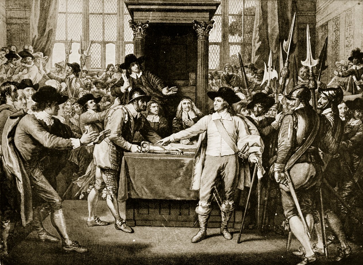 Cromwell disolviendo el Parlamento Largo, 1653, ilustración de la Historia de la Nación Británica de Hutchinson, c.1923 de English School