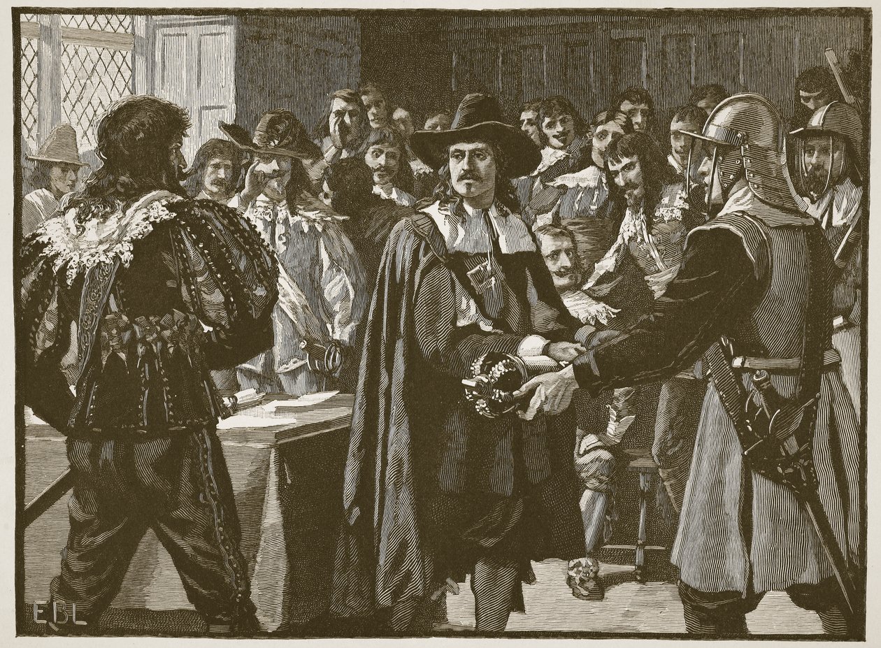 Cromwell disolviendo el Parlamento Largo, ilustración de Cassells Illustrated History of England de English School