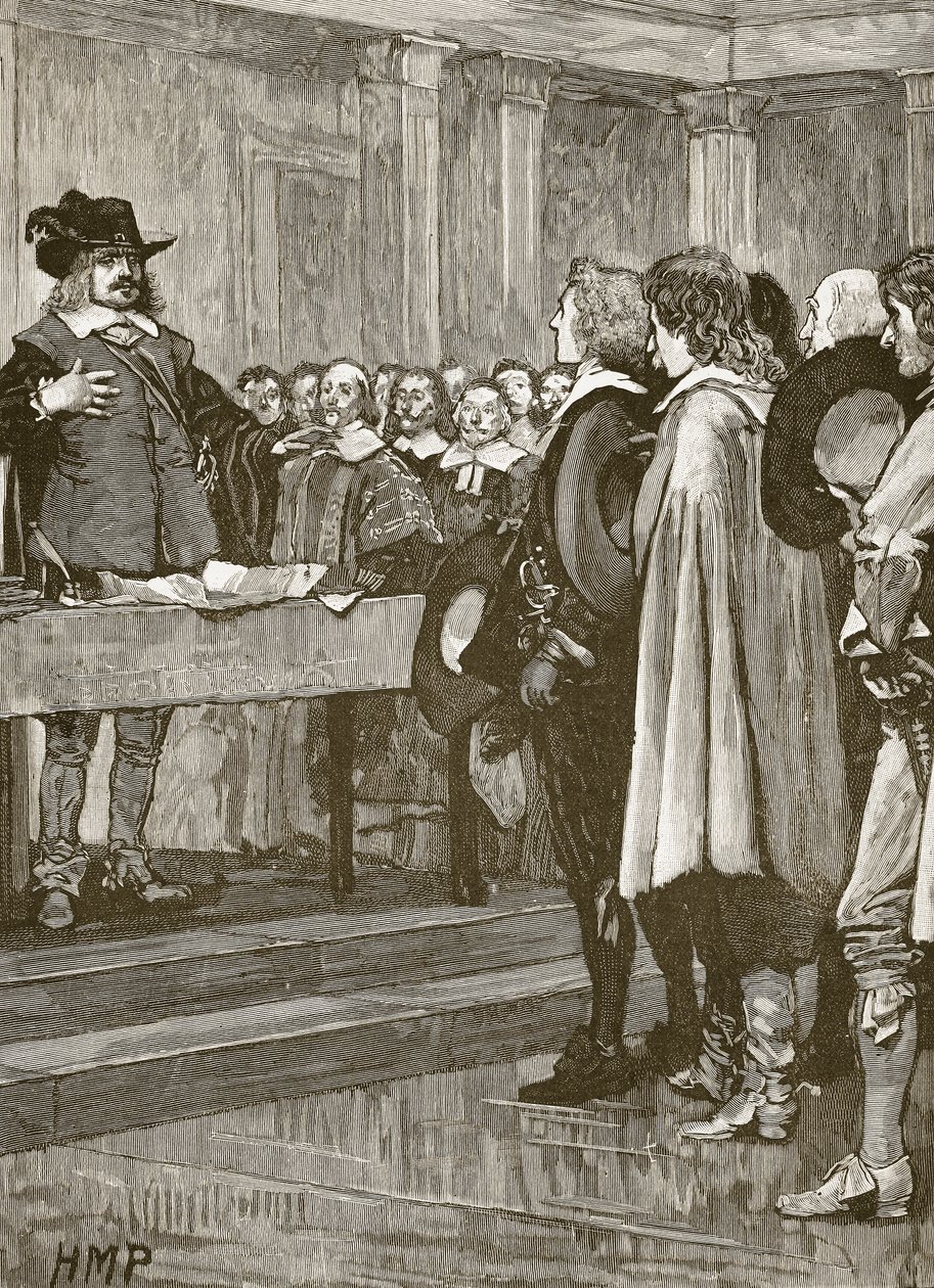 Cromwell rechazando la Corona, ilustración de Cassells Illustrated History of England de English School