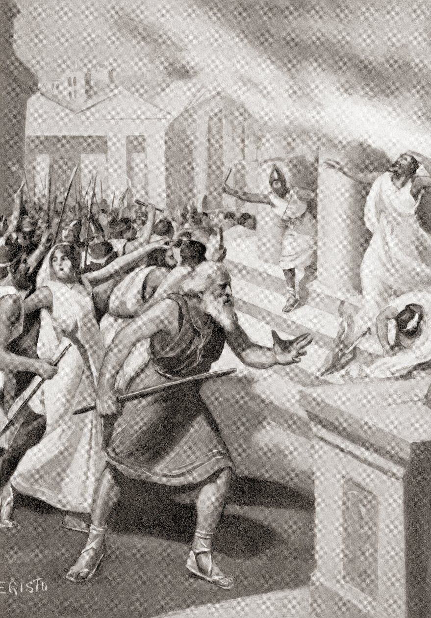 Cilón de Crotona liderando una revuelta contra los pitagóricos, c.509 a.C., de la Historia de las Naciones de Hutchinson, pub.1915 de English School