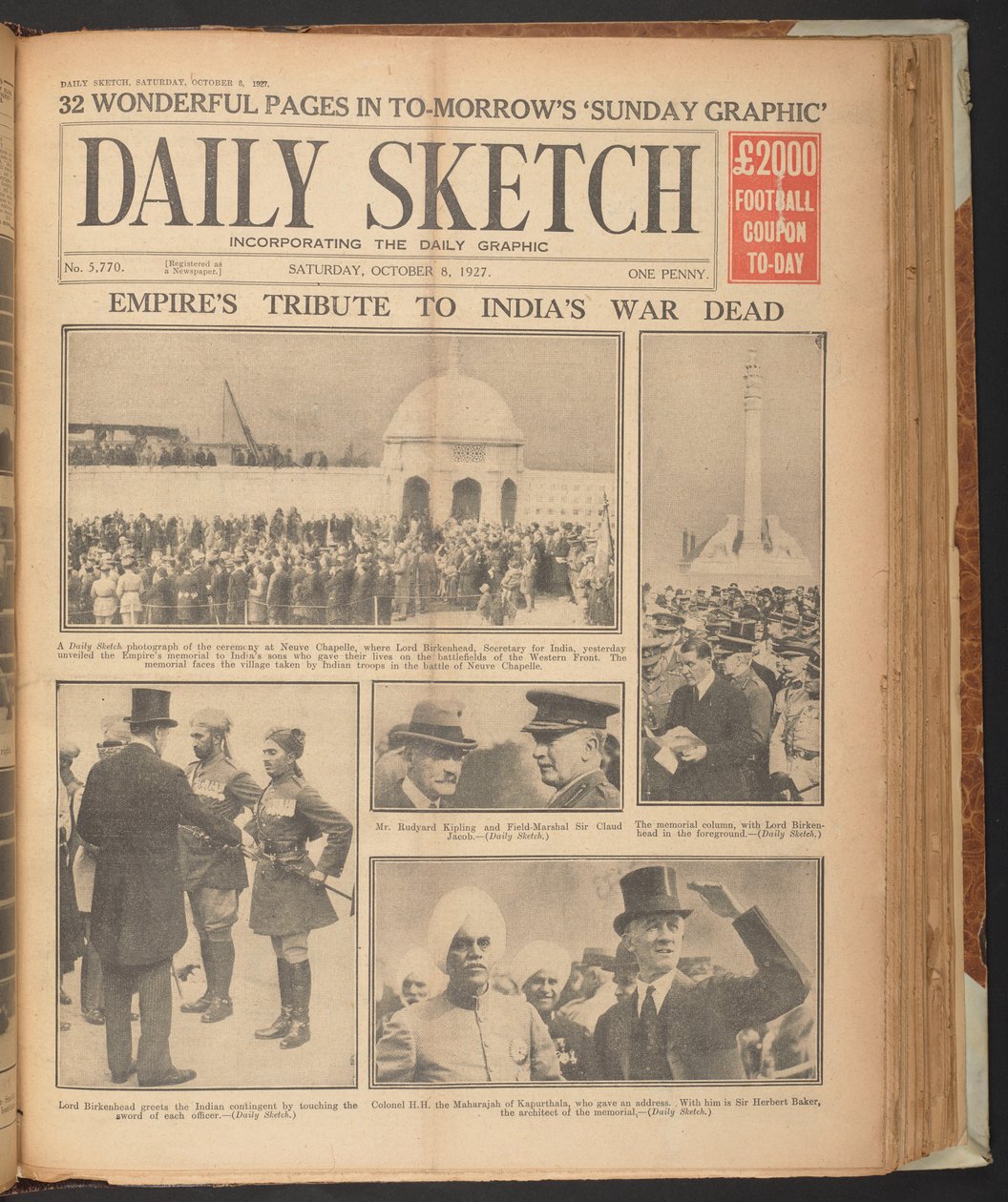 Daily Sketch, mostrando a Rudyard Kipling en Neuve Chapelle, 8 de octubre de English School