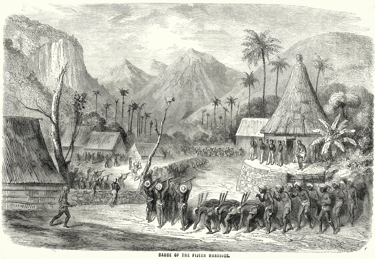 Danza de los guerreros de Fiyi (grabado) de English School