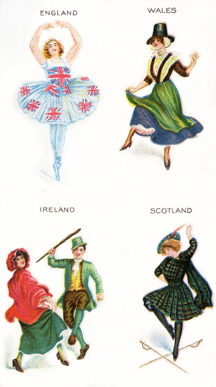 Bailarines de las Islas Británicas, tarjetas de cigarrillos, 1915 de English School