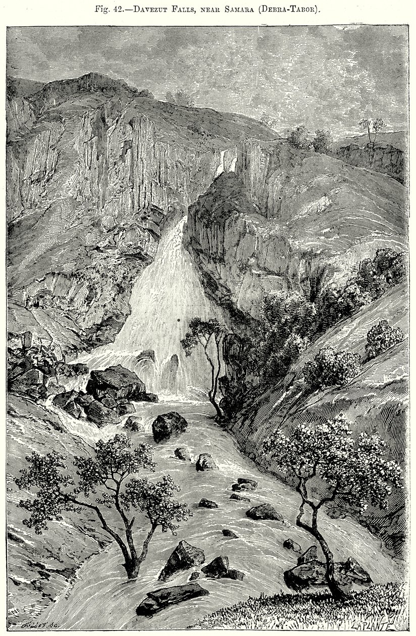 Cascadas de Davezut, cerca de Samara (Debra-Tabor) (grabado) de English School