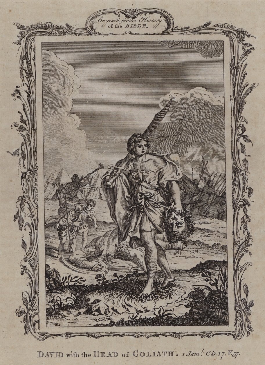 David con la cabeza de Goliat (grabado) de English School
