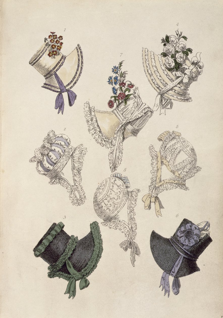 Sombreros de día, lámina de moda de Ackermanns Repository of Arts de English School