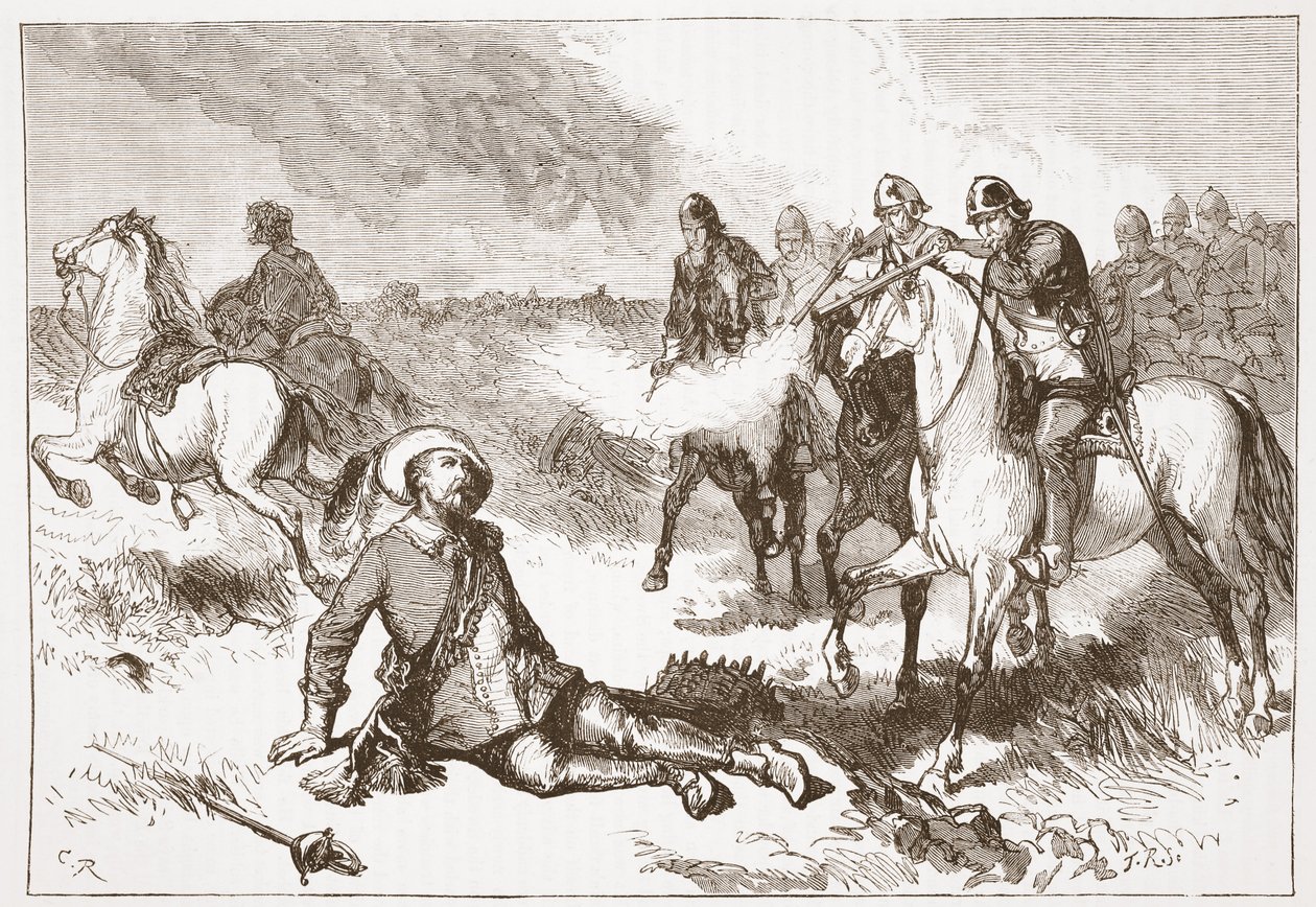 Muerte de Gustavo Adolfo, ilustración de La Historia del Protestantismo de James Aitken Wylie (1808-1890), pub. 1878 de English School