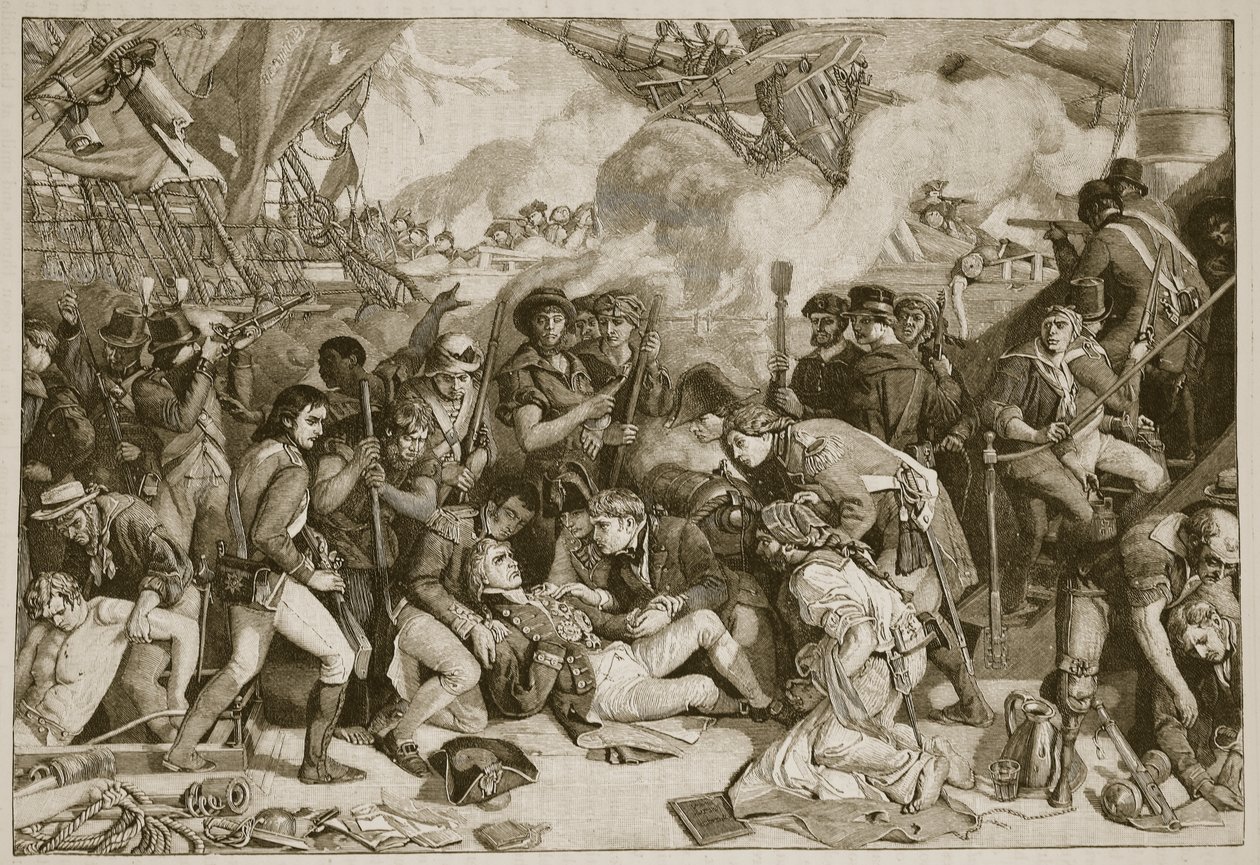 Muerte de Nelson, ilustración de Cassells Illustrated History of England de English School